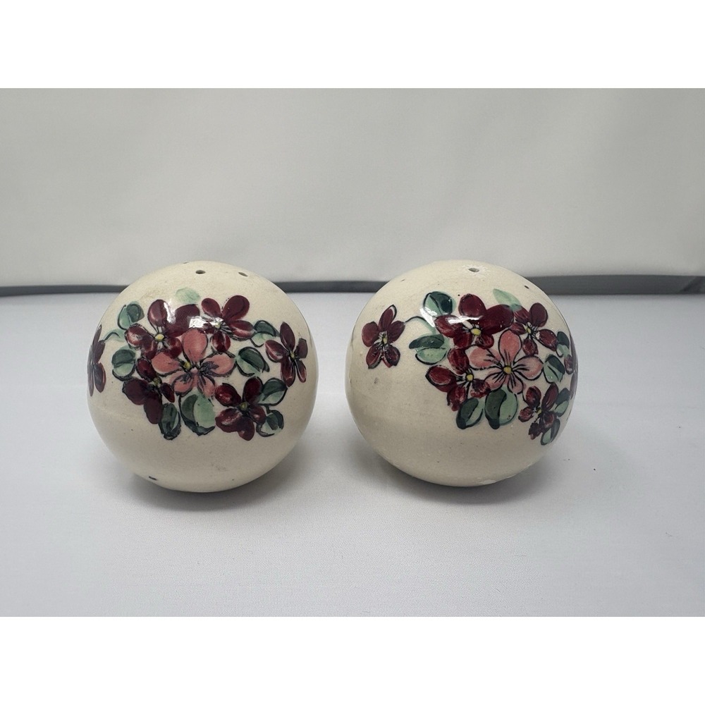 Vintage "Floral Globes" Salt and Pepper Shakers - Japan MCM Pink Maroon Green